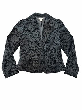Ann Taylor LOFT Petites Black Damask Velvet Burnout Blazer Jacket 4P